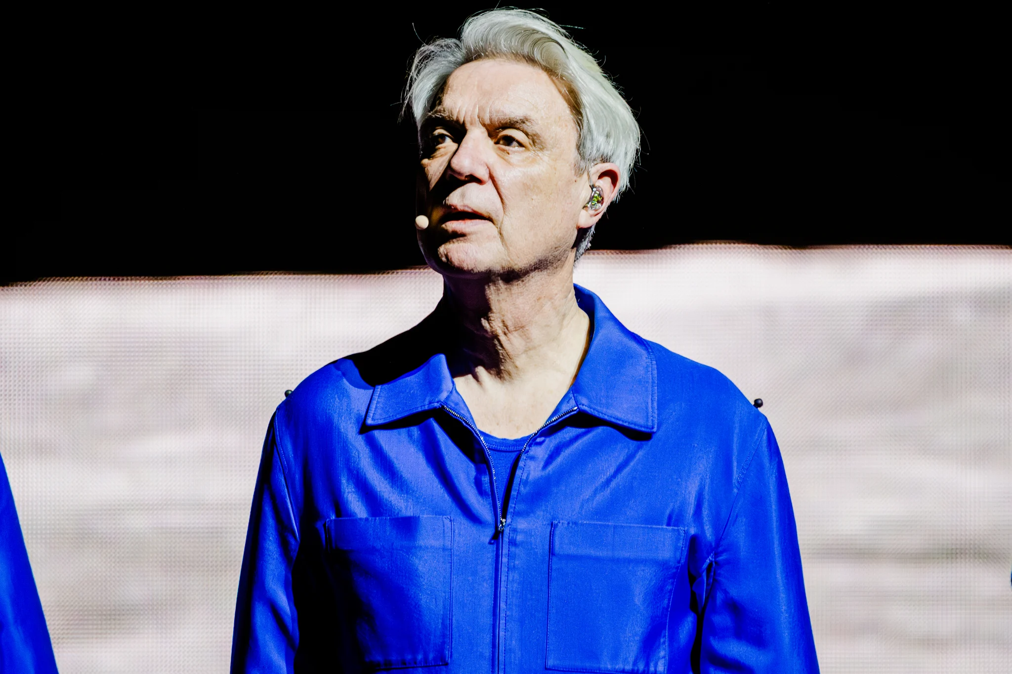 David Byrne performing at Queen Elizabeth Theatre, Vancouver, BC - concert photography by Michael Caswell